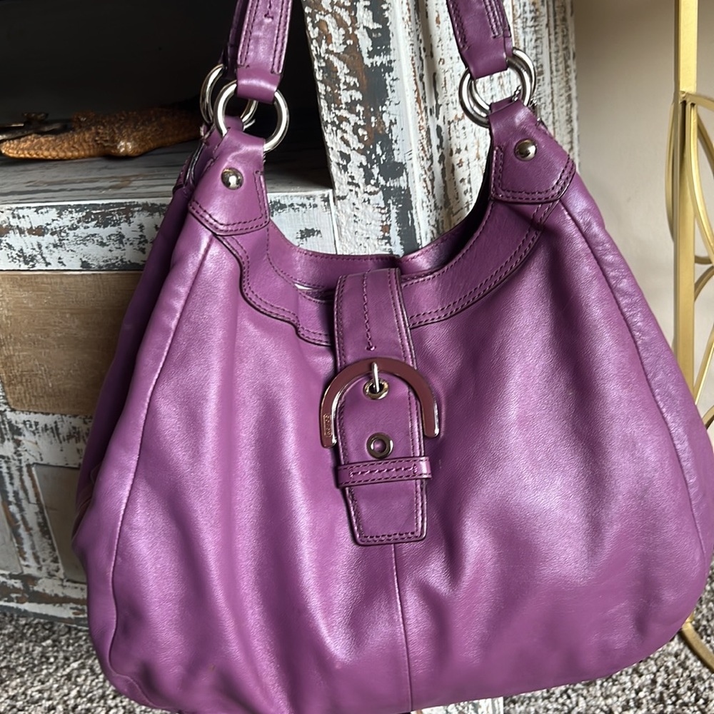 Coach Purple Leather Satchel - Picture 2 of 16